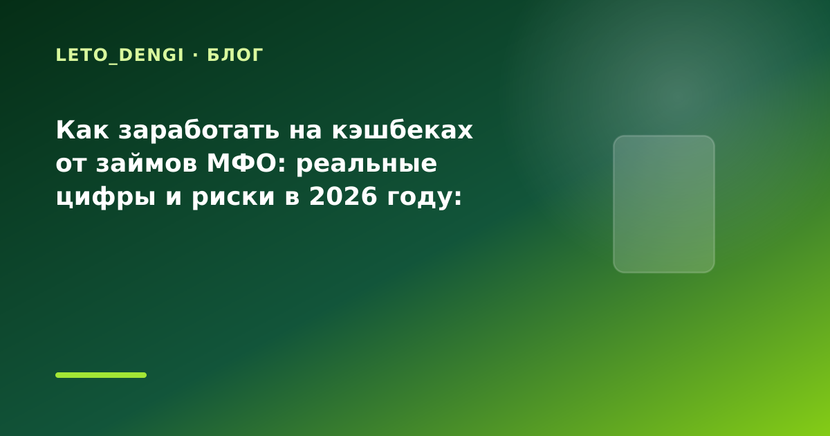 Как заработать на кэшбеках от займов МФО: реальные цифры и риски в 2026 году: разбор — иллюстрация Leto Dengi