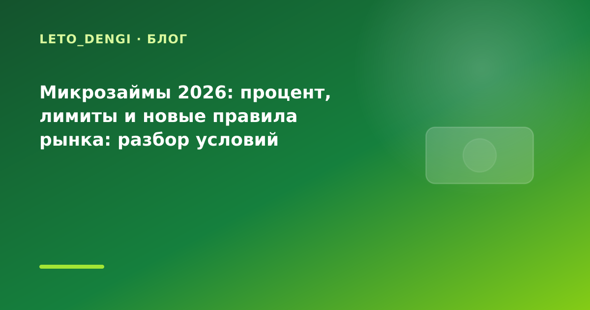 Микрозаймы 2026: процент, лимиты и новые правила рынка: разбор условий — иллюстрация Leto Dengi